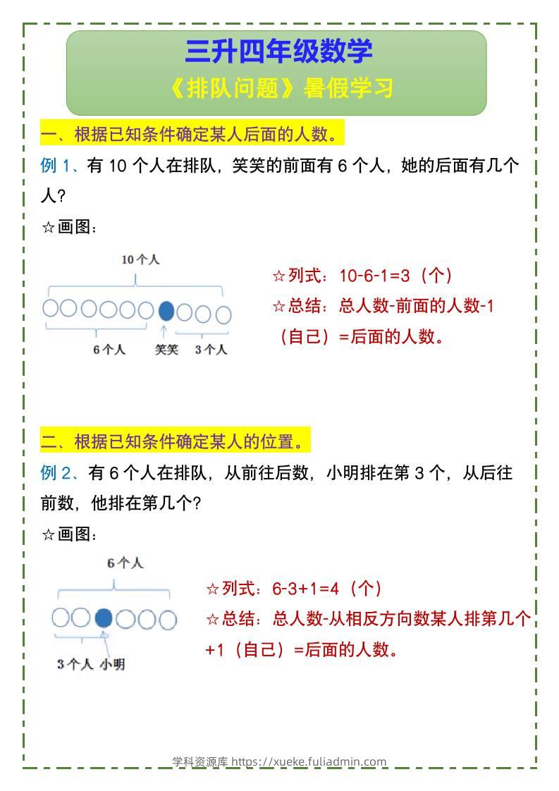 三升四年级数学《排队问题》暑假学习-四上数学-学科资源库
