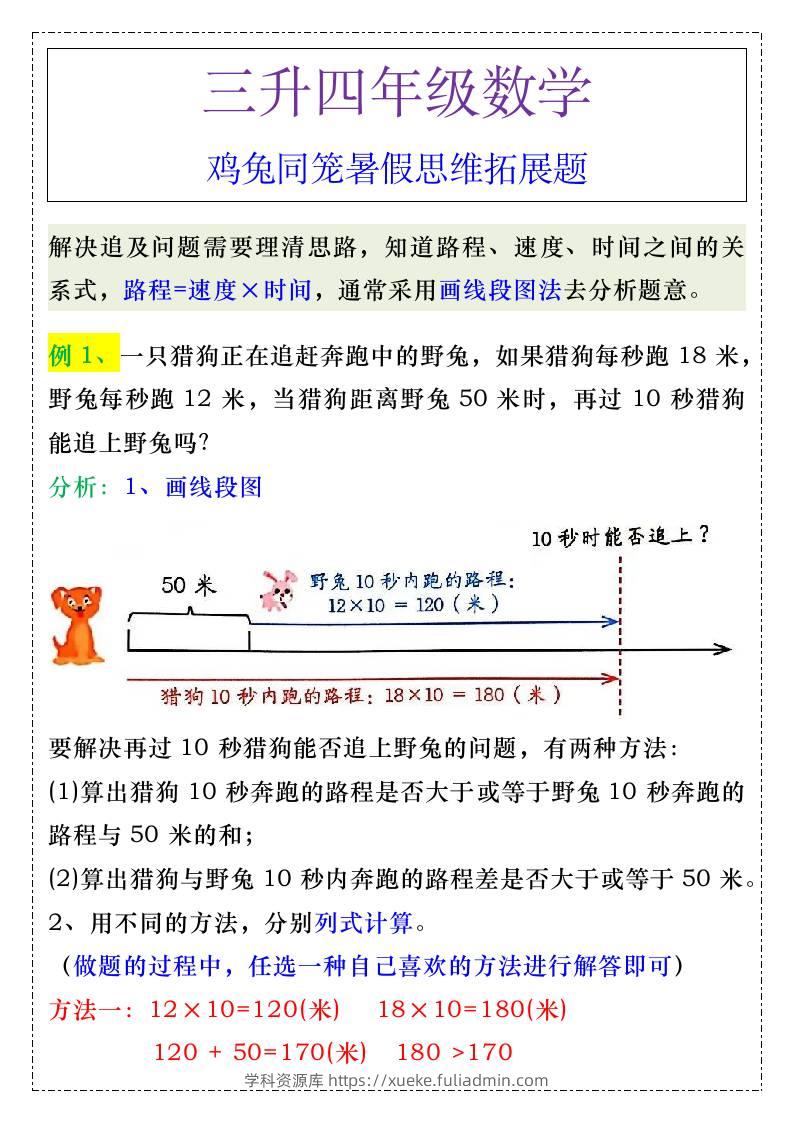 三升四年级《追及问题》暑假思维训练-四上数学-学科资源库