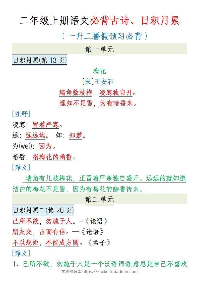 【一升二语文】必背内容-二上语文-学科资源库