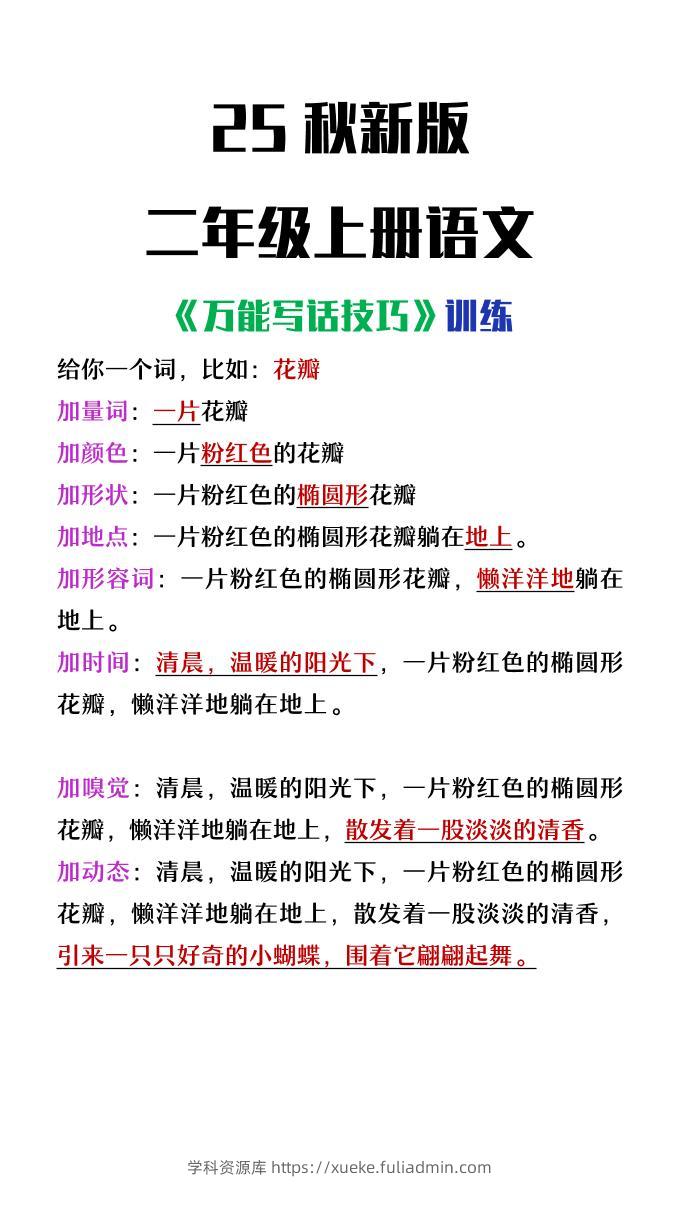 【2025秋新版】二年级上册语文万能写话技巧训练-学科资源库