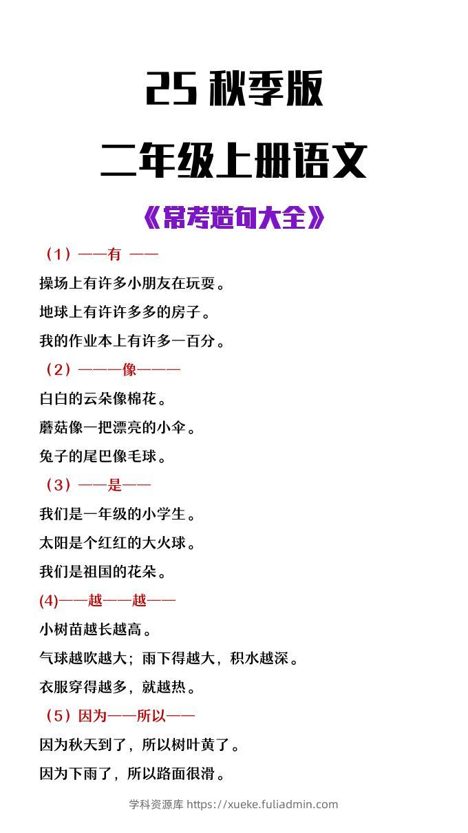 【2025秋新版】二年级上册语文常考造句大全-学科资源库