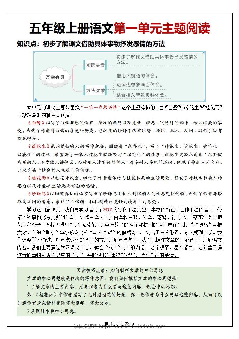 五上语文1-8单元主题阅读理解（含答案79页）-学科资源库