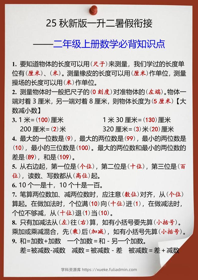 【2025秋新版】一升二年级上册数学必背知识点-学科资源库