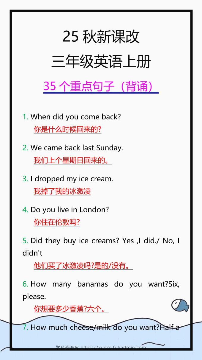 【2025秋新版】三年级英语上册35个重点句子，收藏背一背！-学科资源库