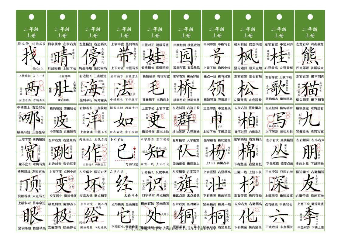 二年级上语文同步精讲字卡（共10页）-学科资源库