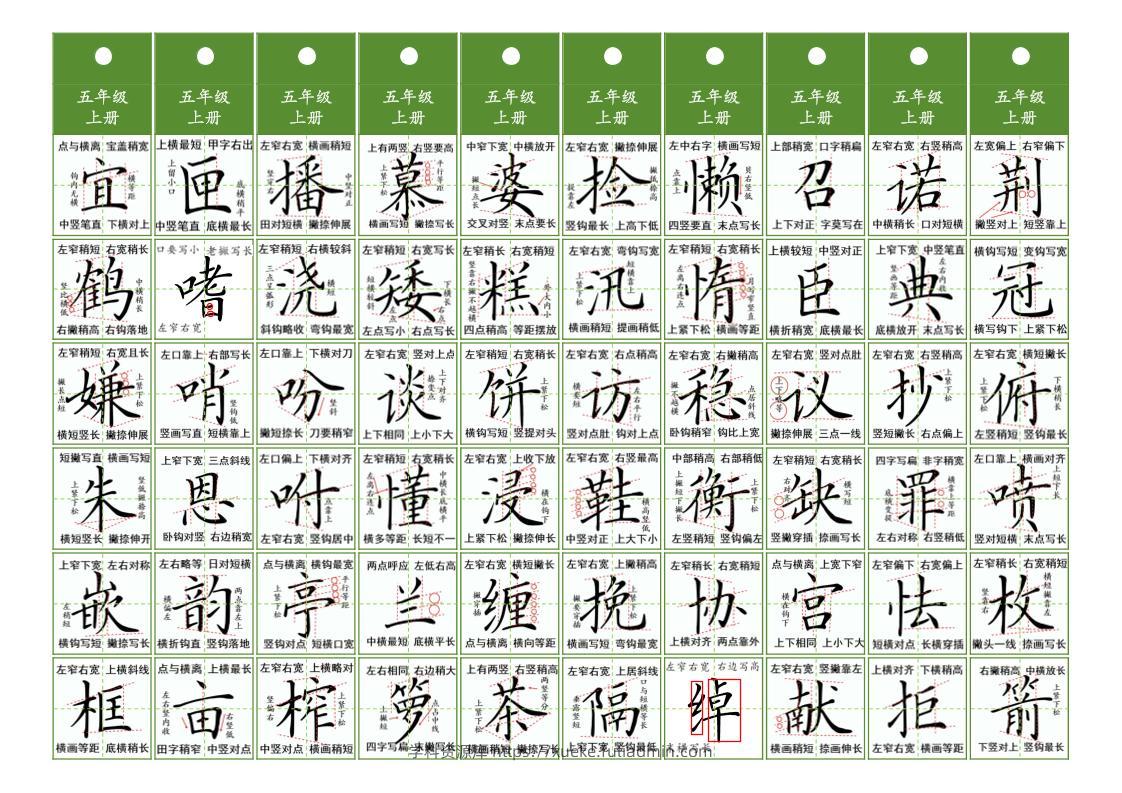 五年级上语文同步精讲字卡（共7页）-学科资源库
