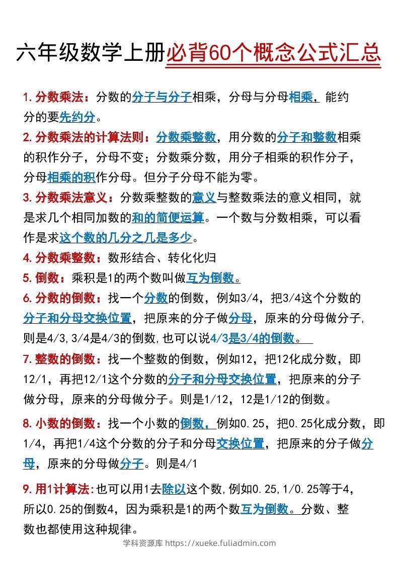 【60个必背考点】六年级数学上册-学科资源库