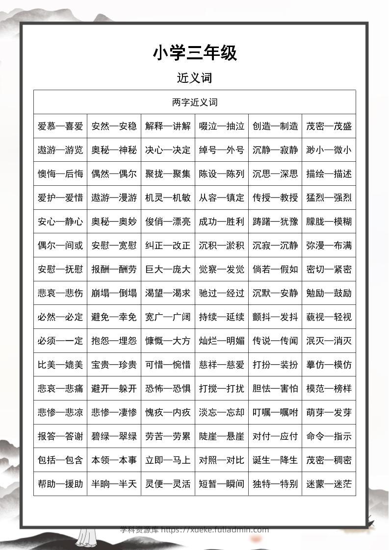 三上语文近义词和反义词汇总-学科资源库