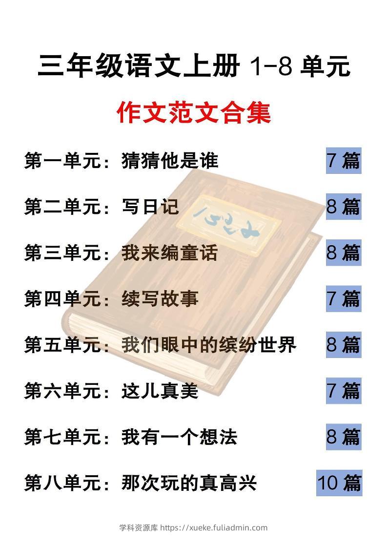 三上语文-1-8单元历届优秀范文-学科资源库