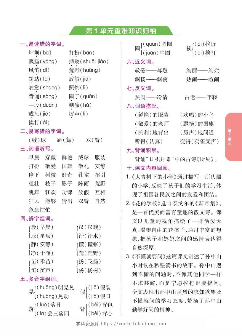 三上语文-重难知识归纳-学科资源库