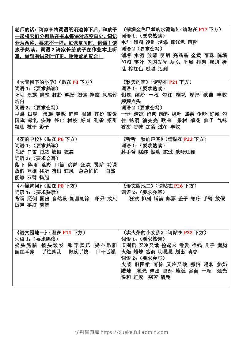三上语文-认读词语书贴-学科资源库