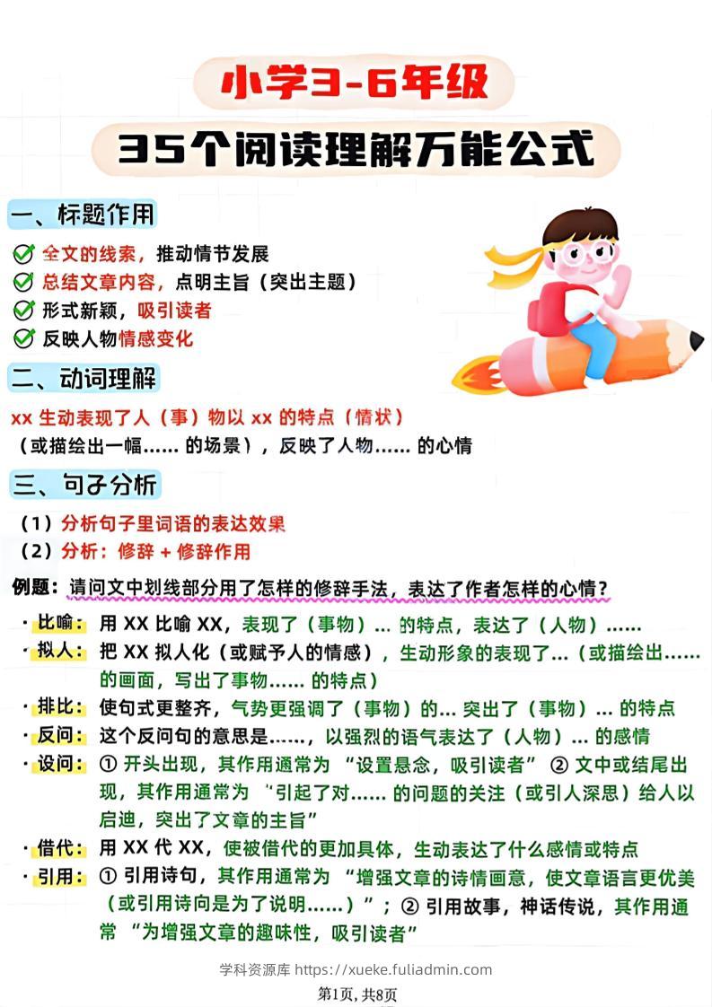 3-6年级语文阅读理解35个公式-三上语文-学科资源库