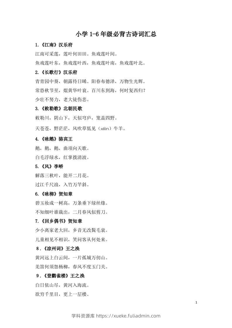 小学1-6年级必背古诗词75首(1)-学科资源库