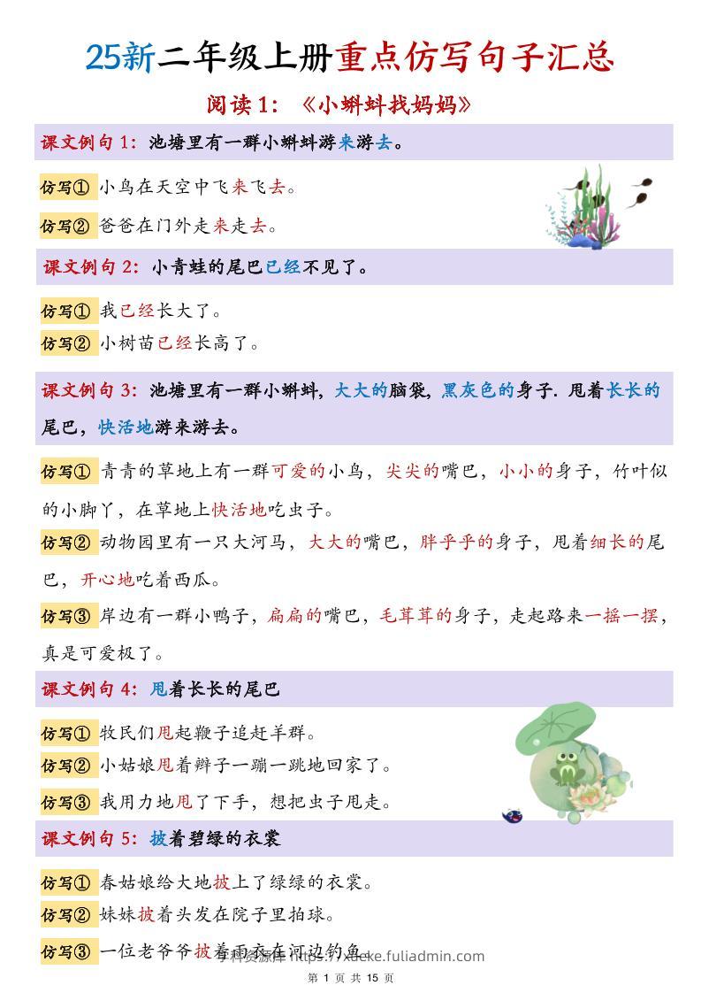 25新二上语文1-8单元重点仿写句子汇总(15页)-学科资源库