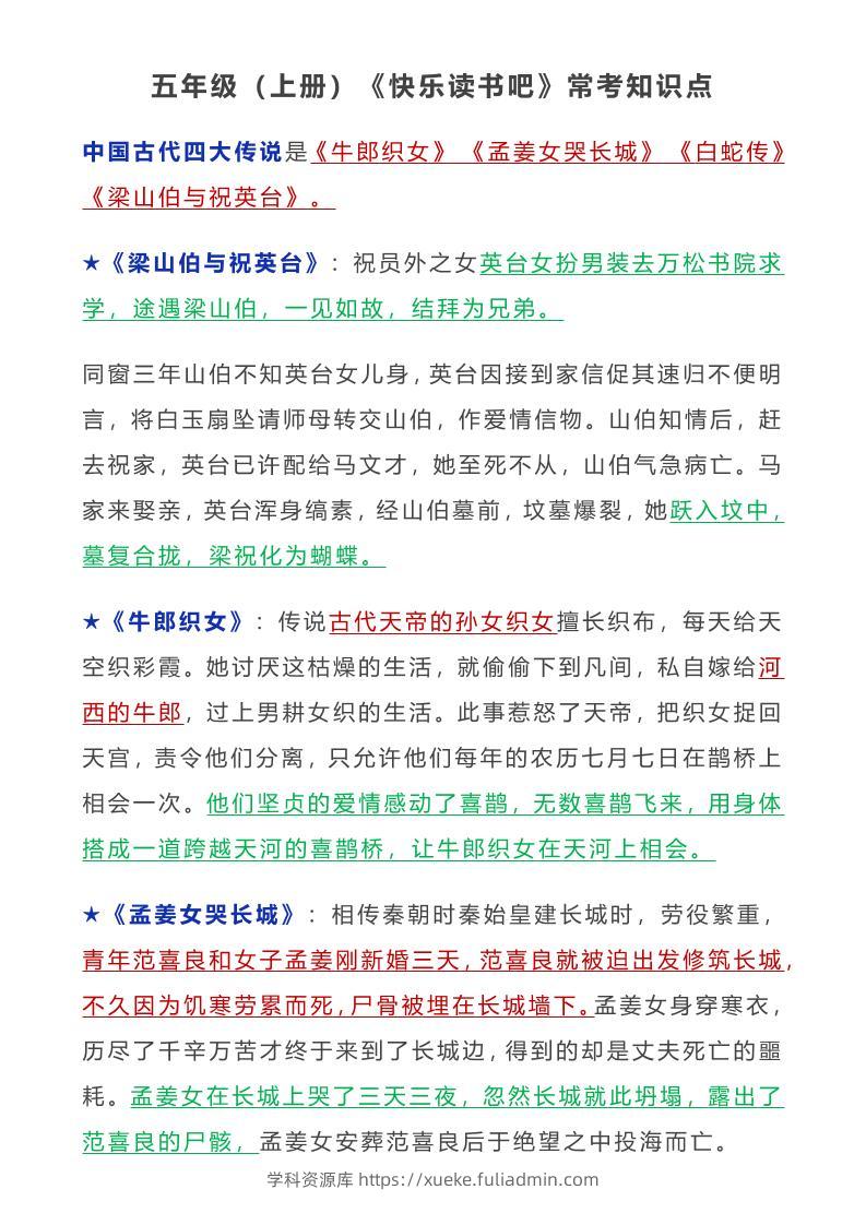 五年级语文上册常考知识点-学科资源库