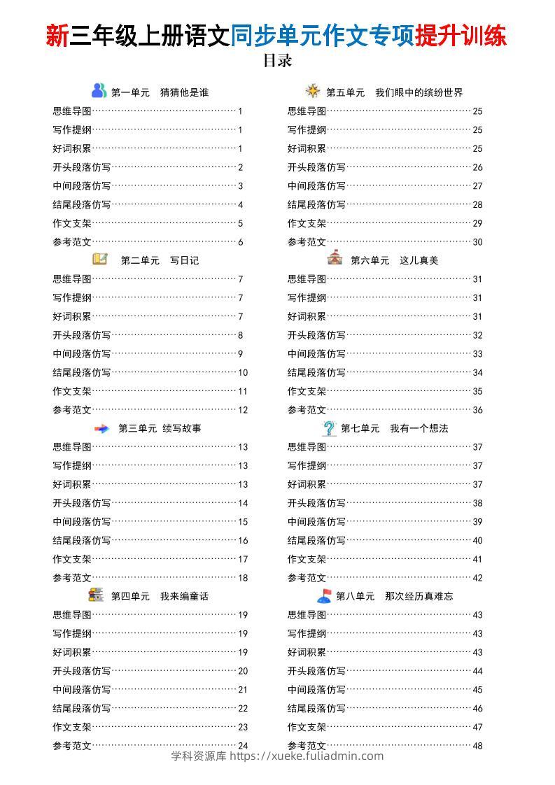 新三上语文同步单元作文专项提升训练（48页）-学科资源库