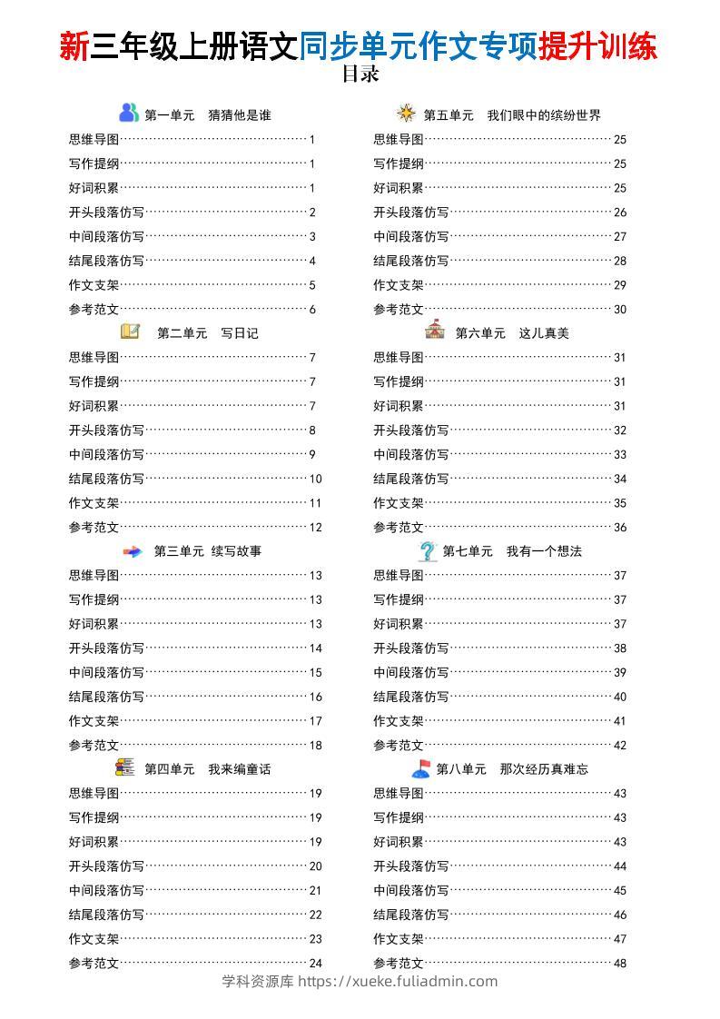 新三上语文同步单元作文专项提升训练（答案版48页）-学科资源库