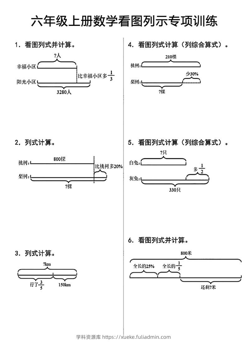 六上数学看图列式-学科资源库