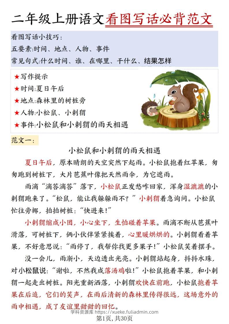 二上语文看图写话必背范文30篇30页-学科资源库