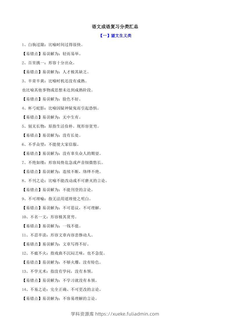 八年级上语文成语复习分类汇总-学科资源库