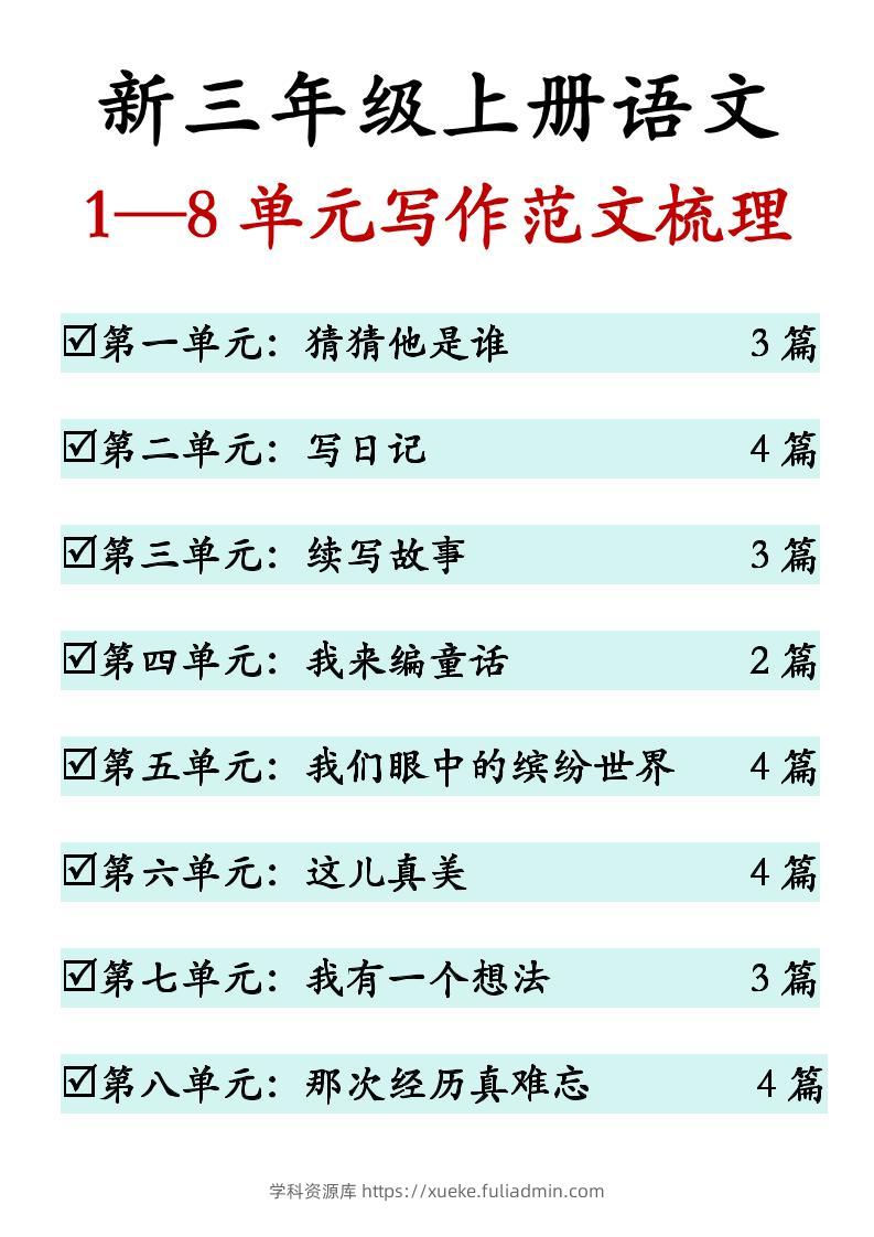 新三上语文1-8单元同步作文范文（27页）-学科资源库