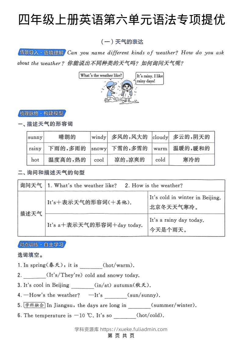 四年级上英语第六单元语法专项提优《译林版》-学科资源库