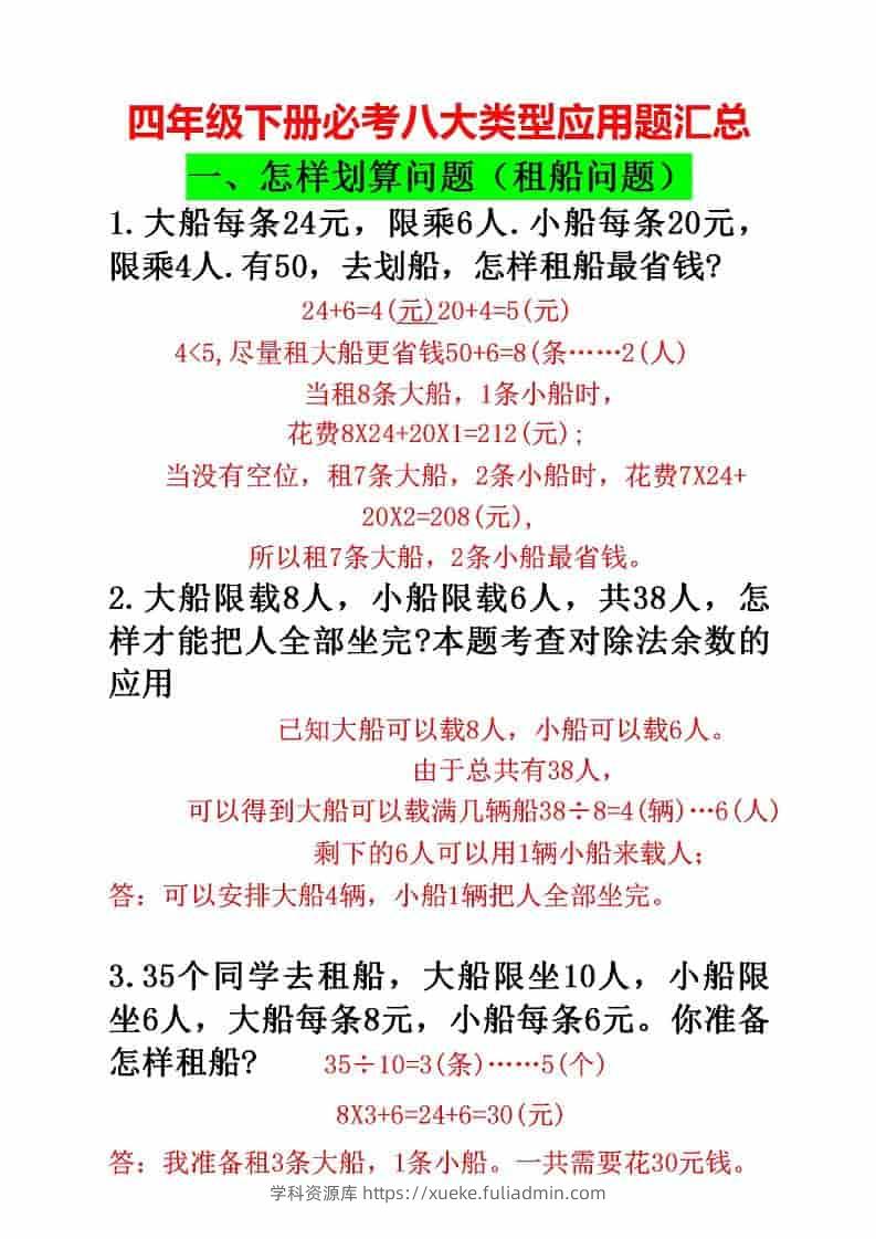 四年级下数学必考八大类型应用题汇总-学科资源库