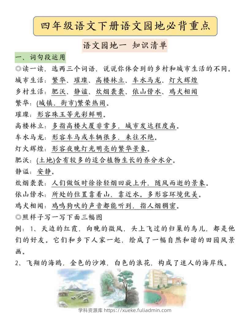 四年级下语文园地必背重点考点总结-学科资源库