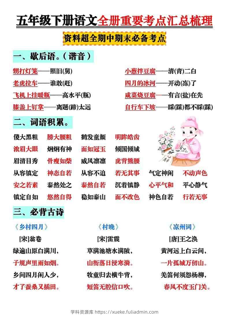 五年级下语文全册知识点汇总-学科资源库