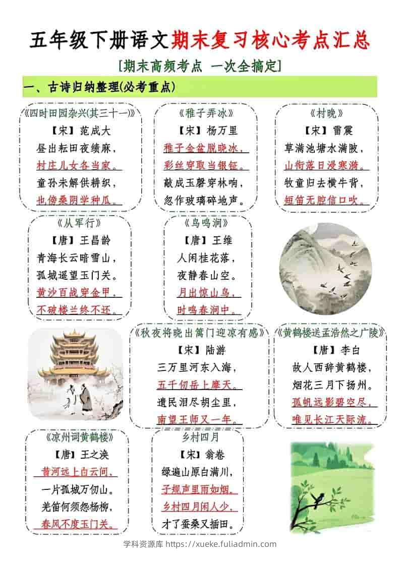 五年级下语文期末复习核心考点汇总-学科资源库