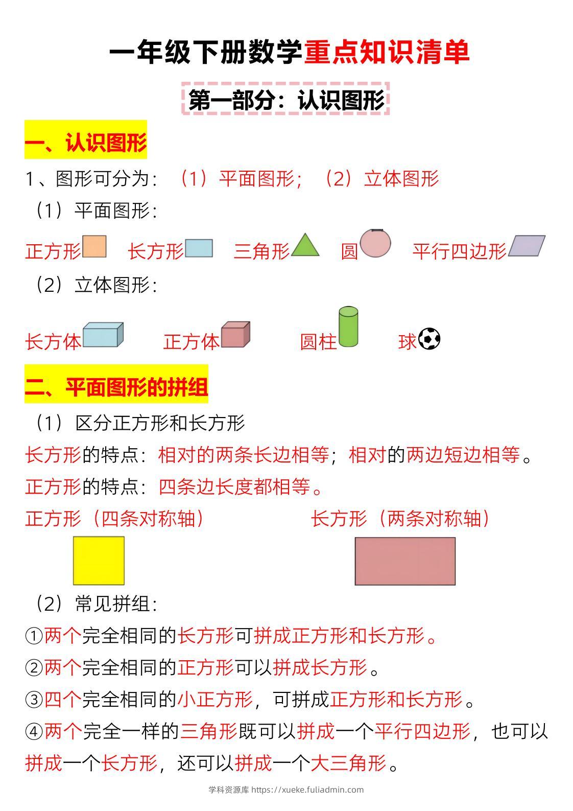 一年级下数学重难点知识点梳理-学科资源库