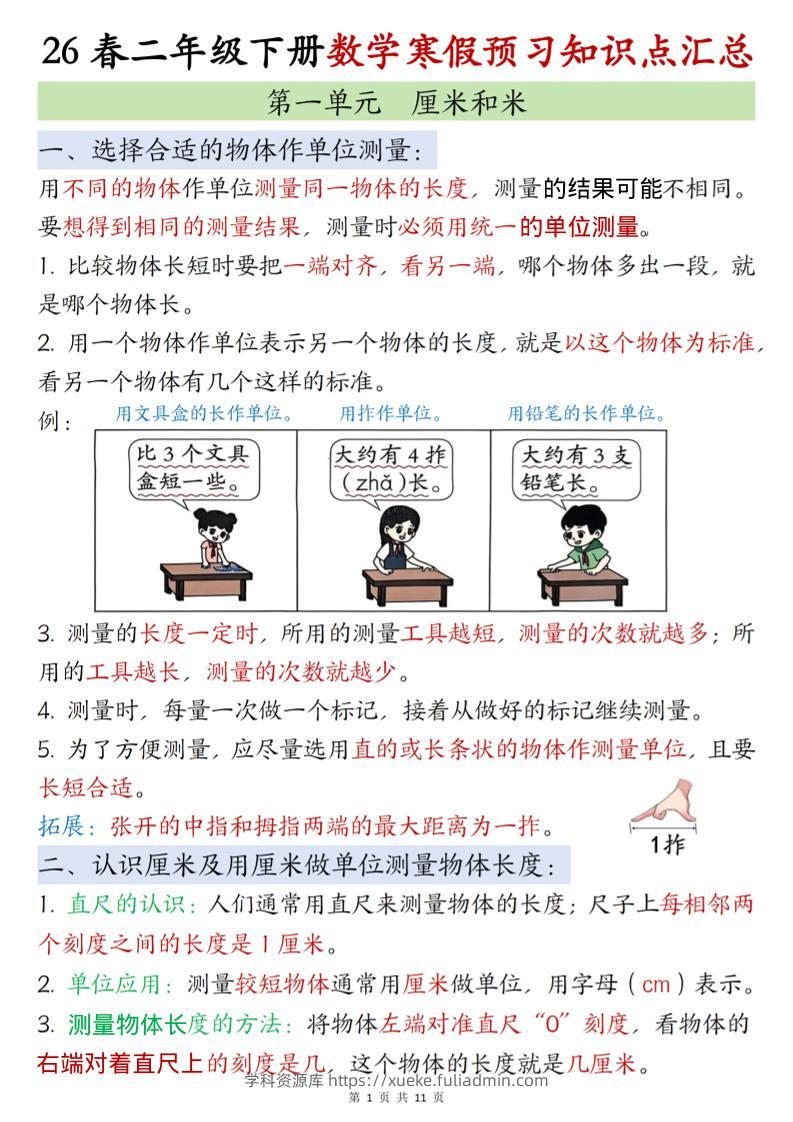 二年级下数学寒假预习知识点清单《苏教版》-学科资源库