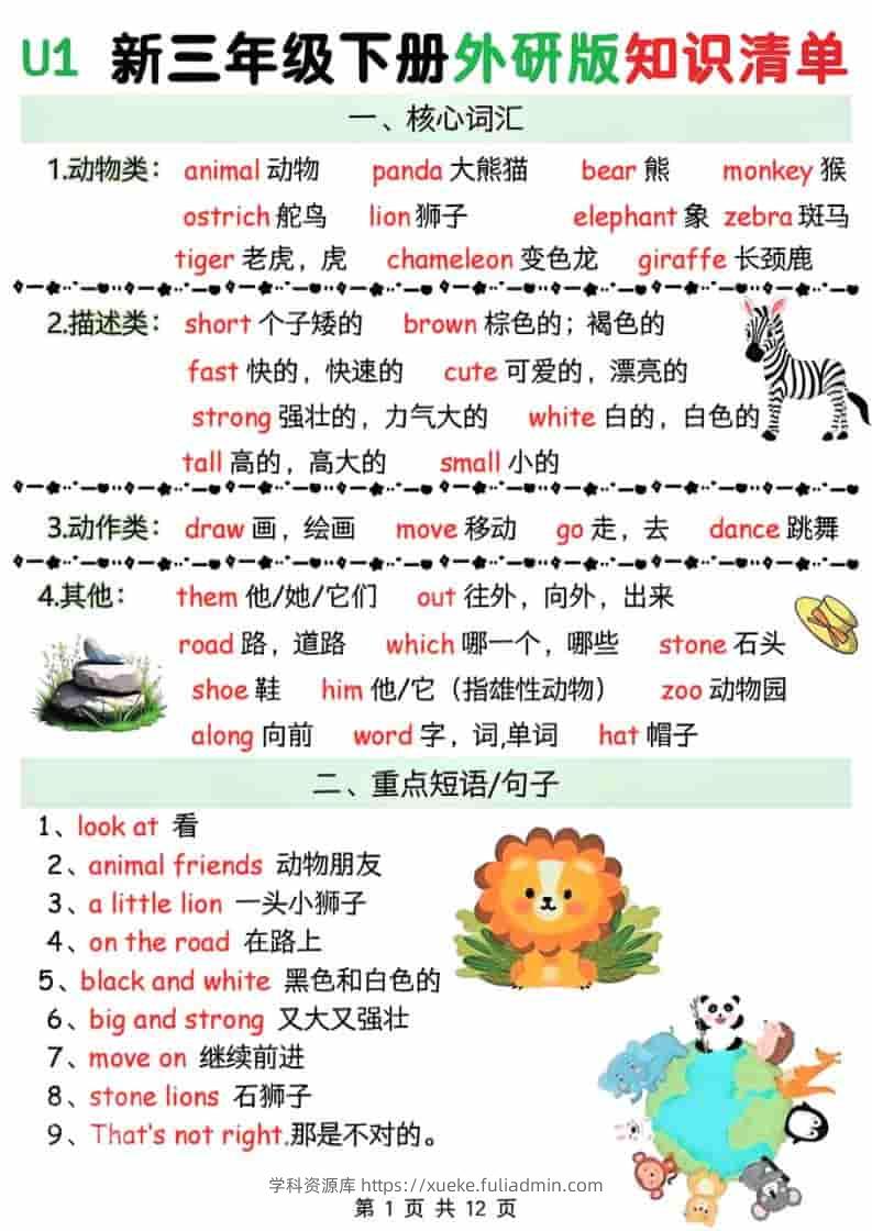 三年级下英语Unit1-6知识清单《外研版（三起）》-学科资源库