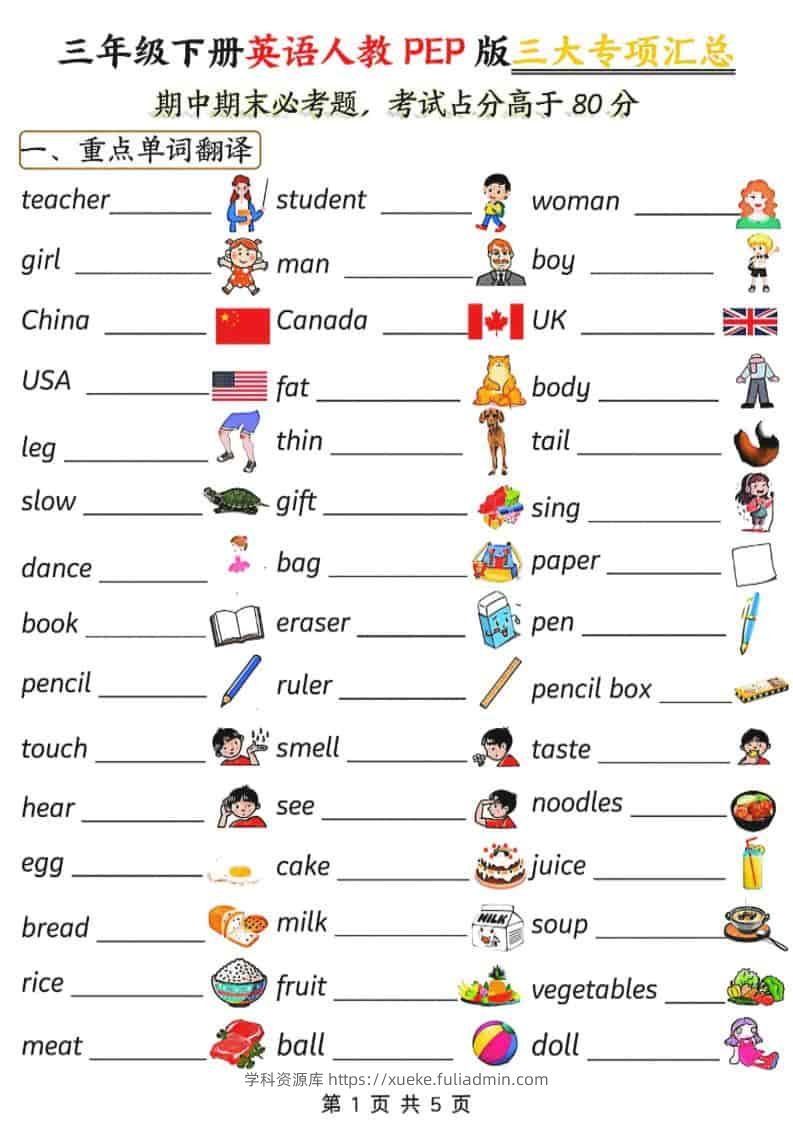 三年级下英语三大专项汇总《人教PEP版》-学科资源库