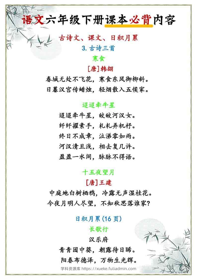 六年级下语文课本必背内容-学科资源库