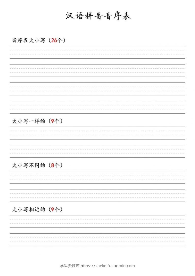 一年级下语文汉语拼音音序表-学科资源库