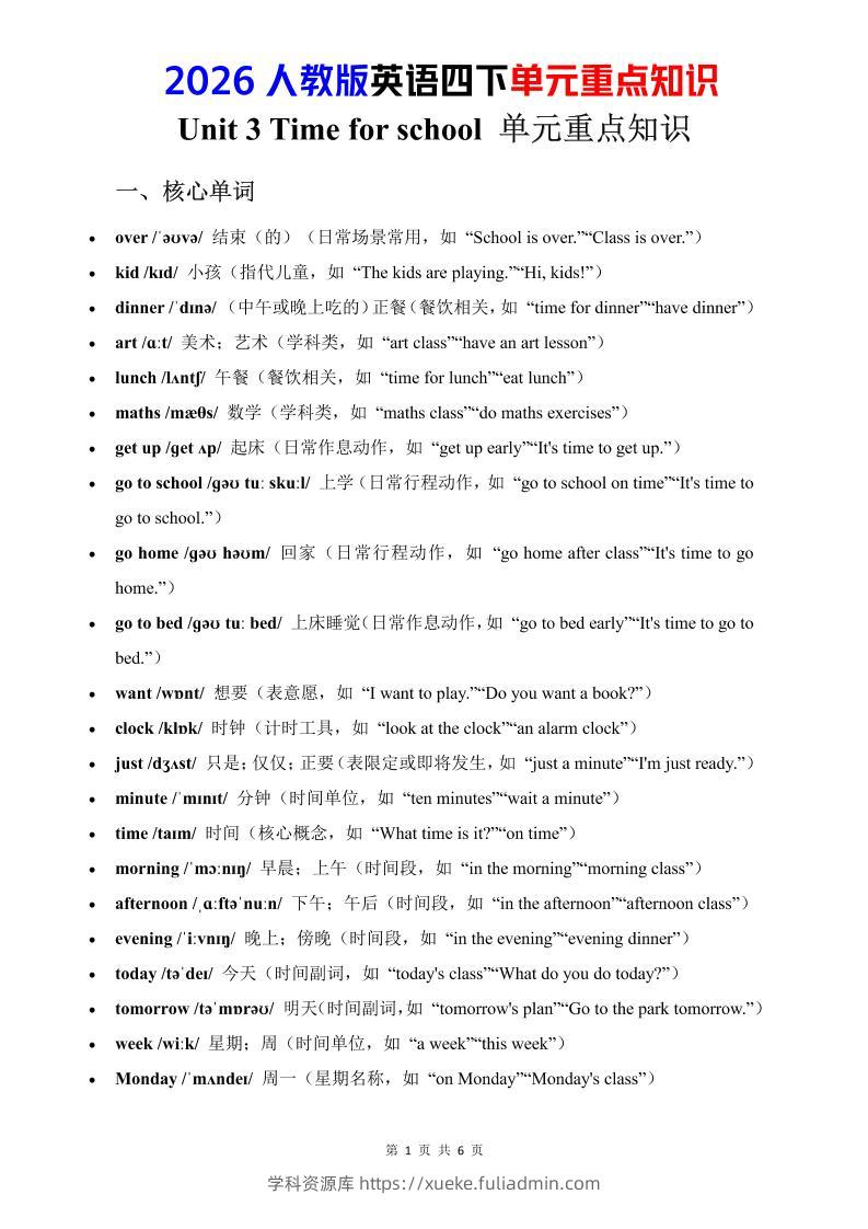 四年级下英语Unit3重点知识汇总《人教版PEP》-学科资源库
