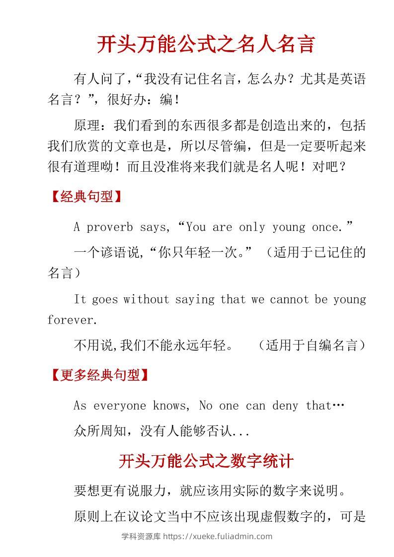 六年级下英语小学高分作文万能公式-学科资源库