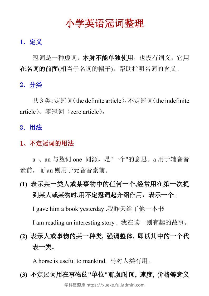 六年级下英语小学冠词整理-学科资源库