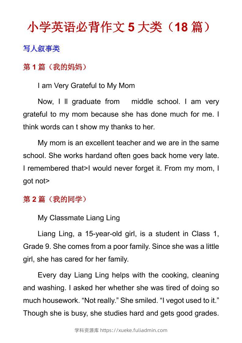 六年级下英语必背作文5大类（18篇）-学科资源库