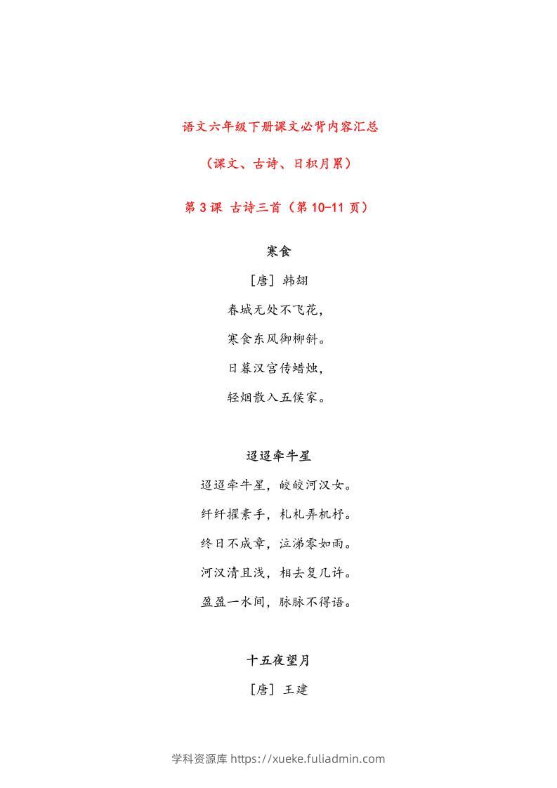 语文六年级下册课文必背内容汇总-学科资源库