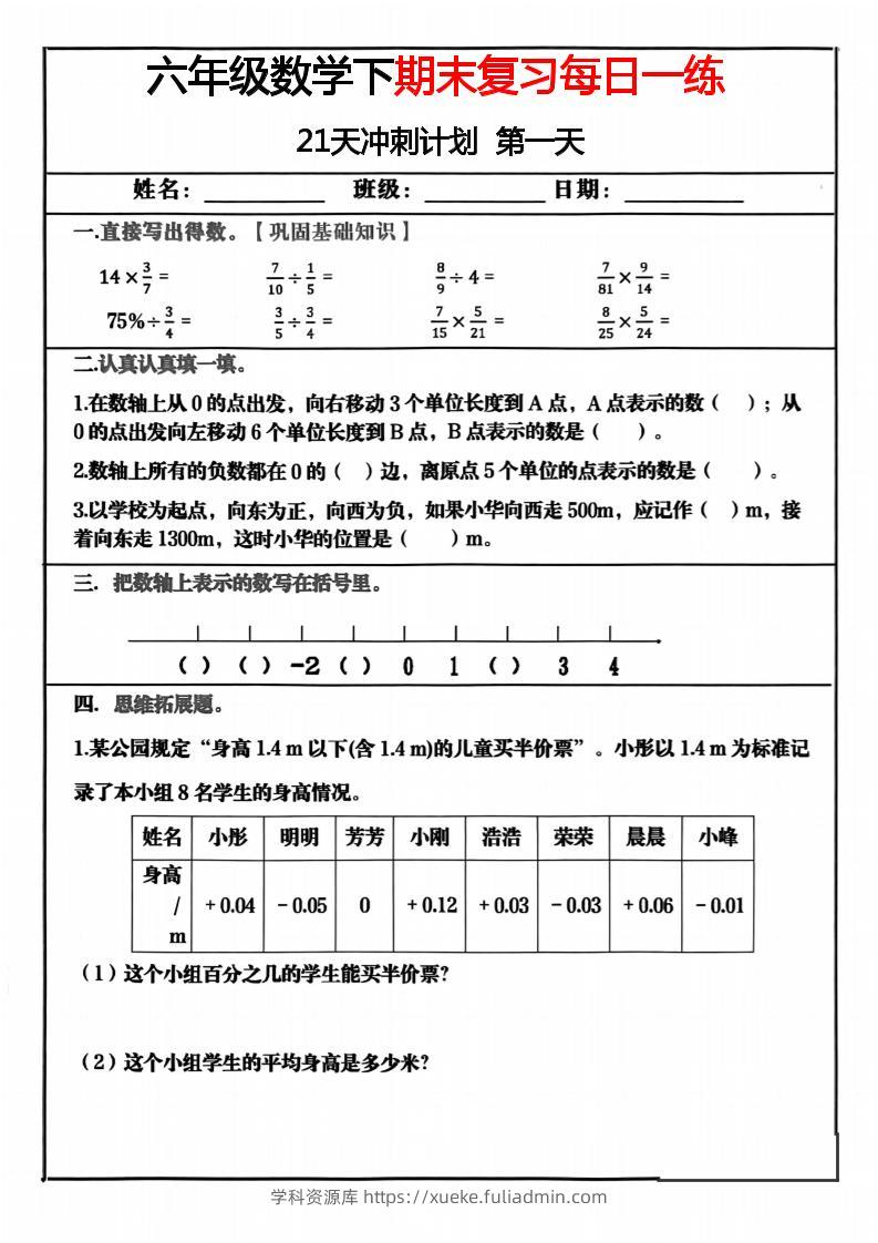 六年级下数学期末冲刺21天计划-学科资源库