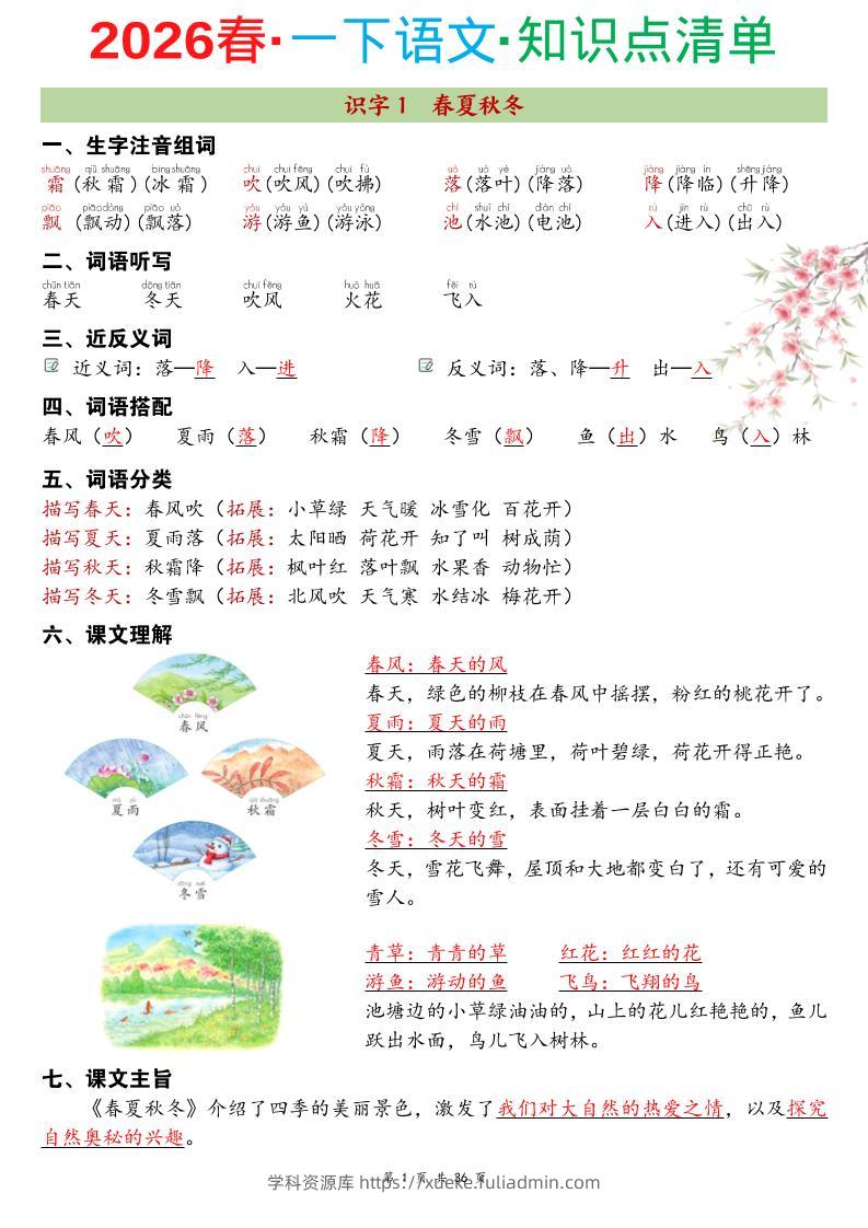 26春一年级下语文期末复习知识点清单-学科资源库