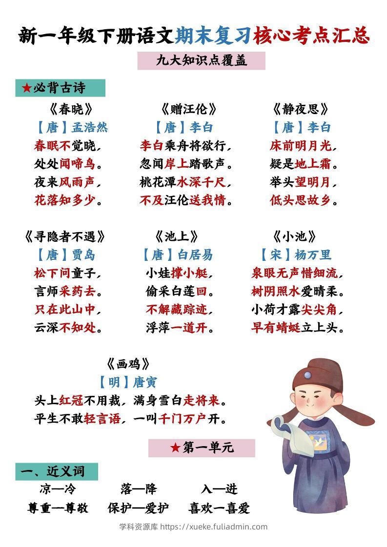 26春一年级下语文期末复习核心考点汇总-学科资源库
