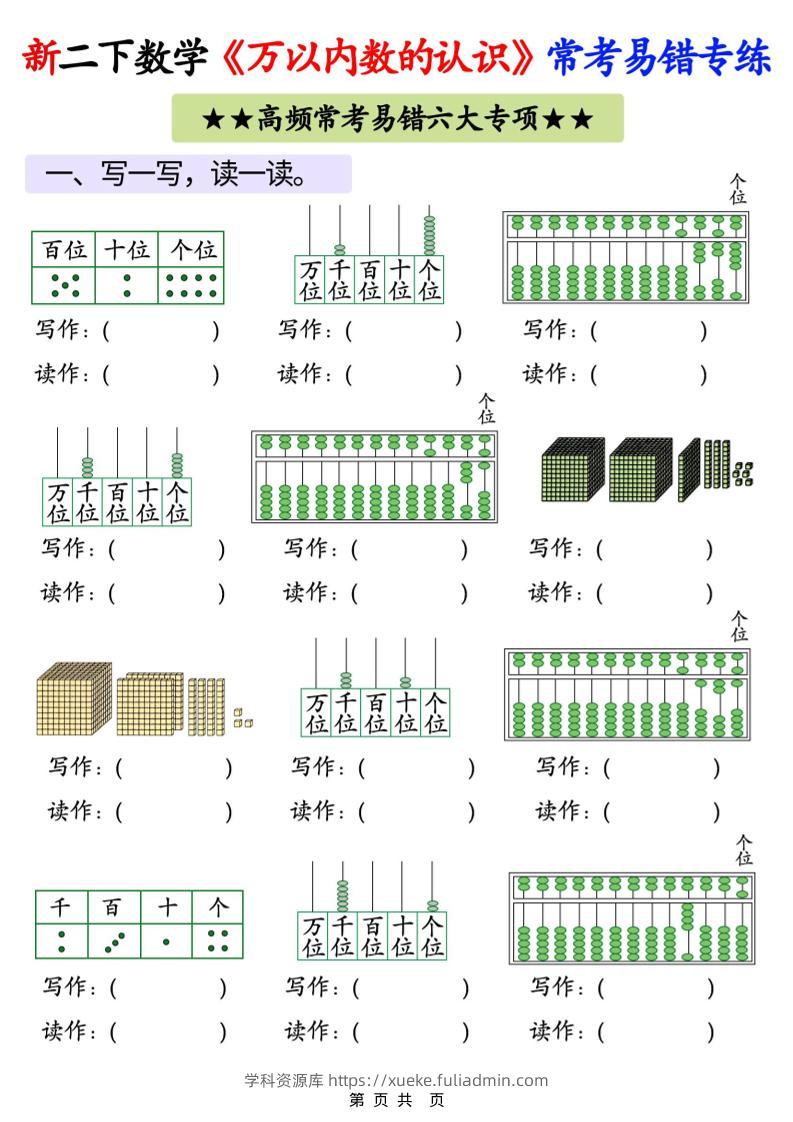 26春二年级下数学《万以内数的认识》常考易错专项练习-学科资源库
