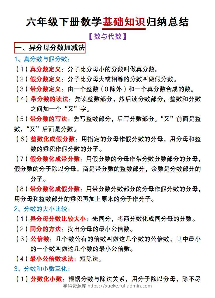 六年级下数学期末复习基础知识归纳总结《冀教版》-学科资源库