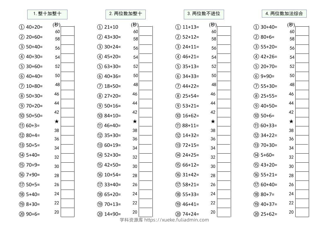 幼升小数学100以内大数计算闯关-学科资源库